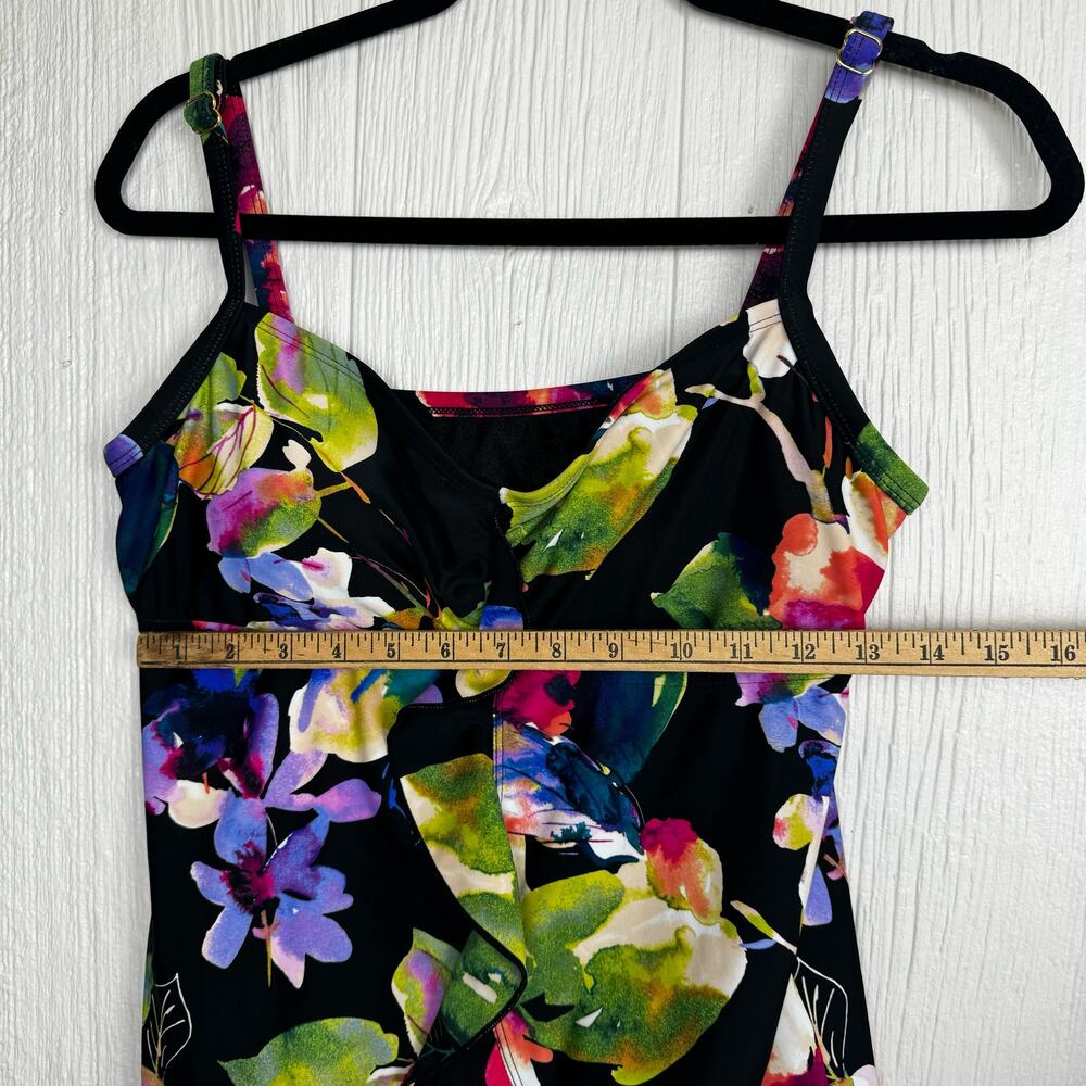Maxine Of Hollywood Womens Ruffle Front Floral Tankini Swimsuit Top Size 16 - Picture 6 of 8